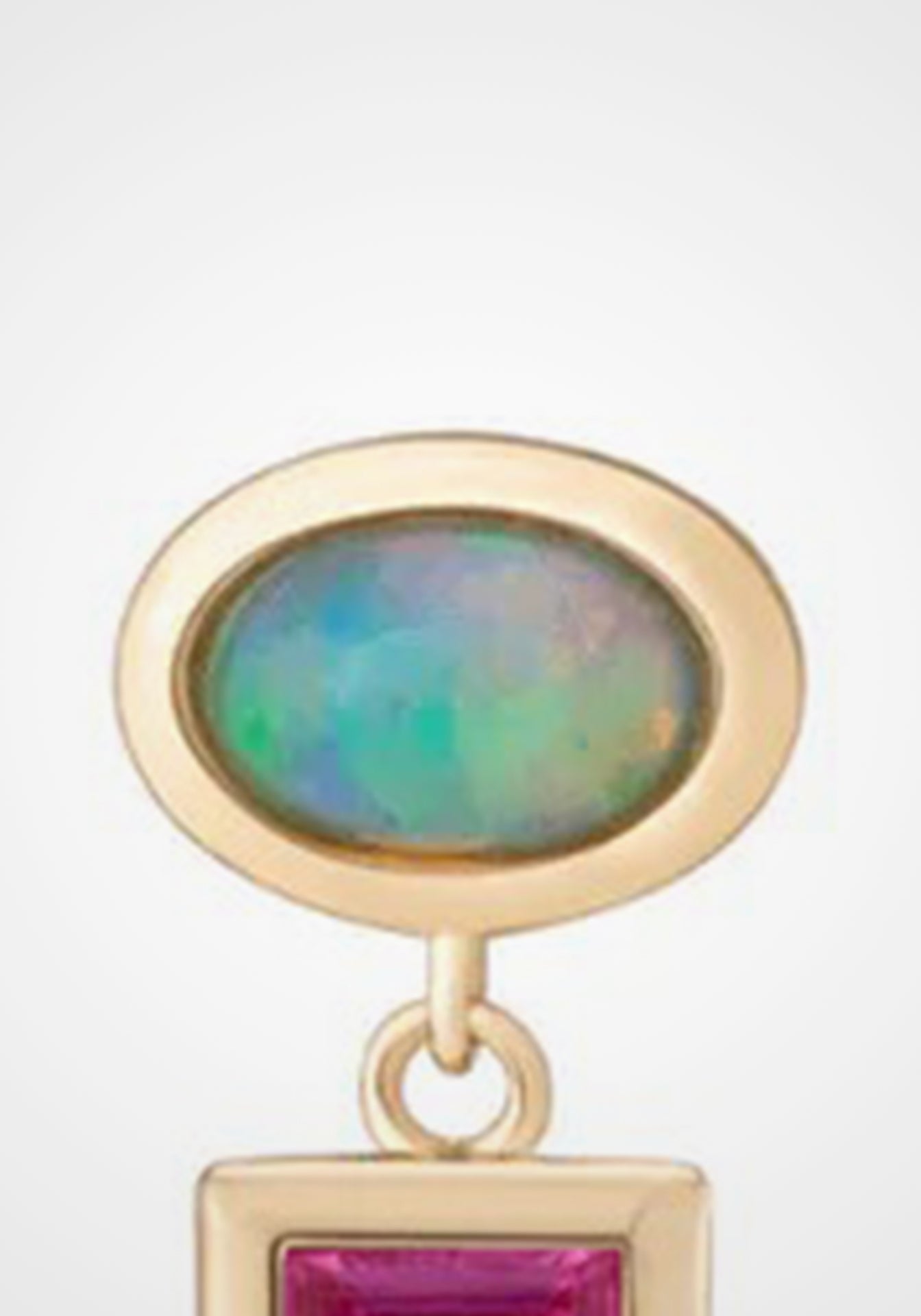Tassel, 14K Yellow Gold, Opal + Pink Sapphire Earrings