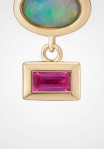 Tassel, 14K Yellow Gold, Opal + Pink Sapphire Earrings