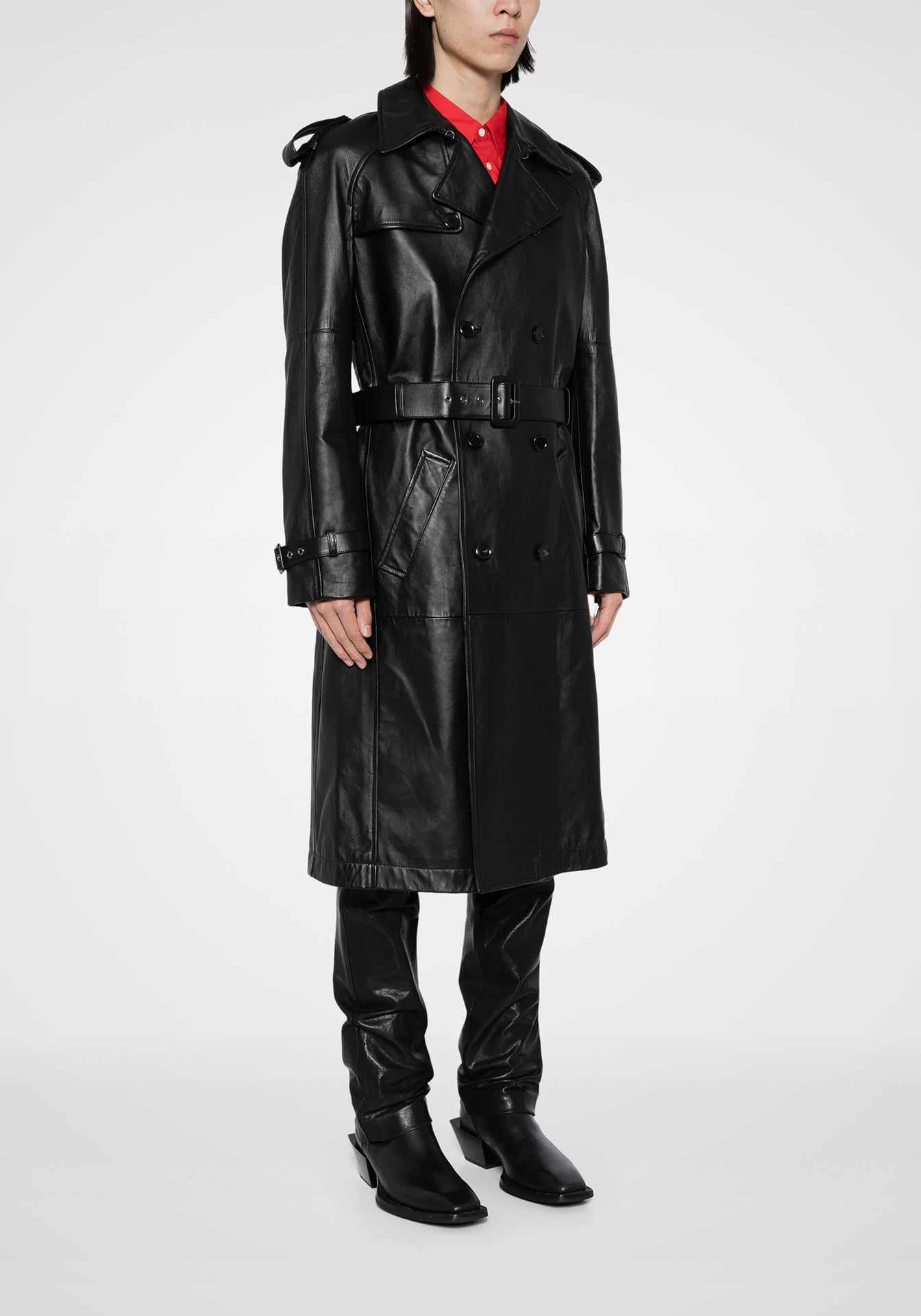 Real Leather Long Overcoat