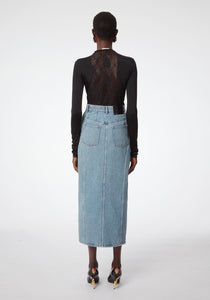 Long Denim Skirt with Front Slit