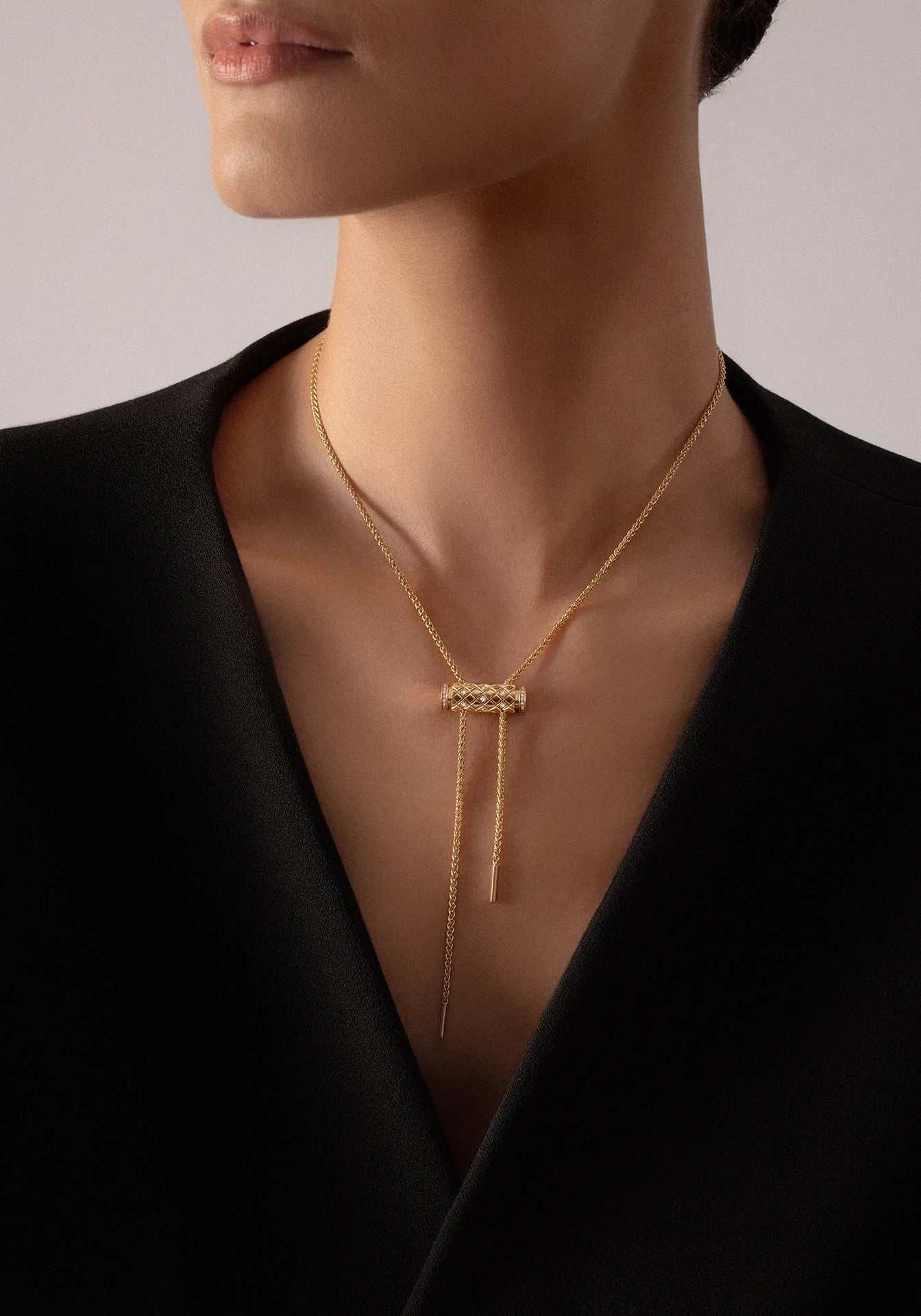 Semi Paved, 18K Yellow Gold + Diamond Pendant