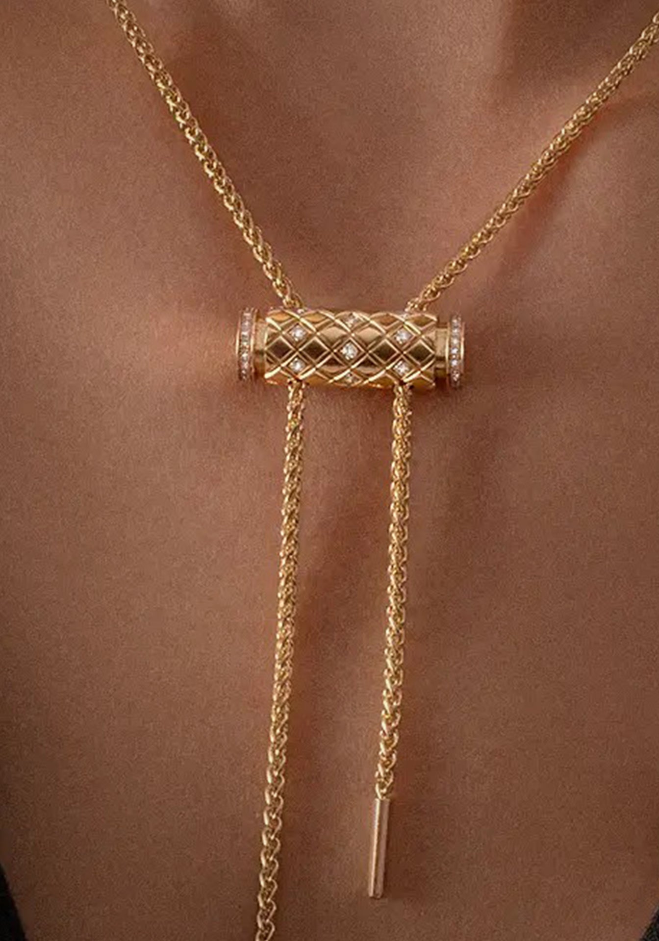 Semi Paved, 18K Yellow Gold + Diamond Pendant