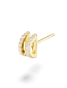Double Half Circle Stud, 18K Yellow Gold + Diamond Pavé Earring