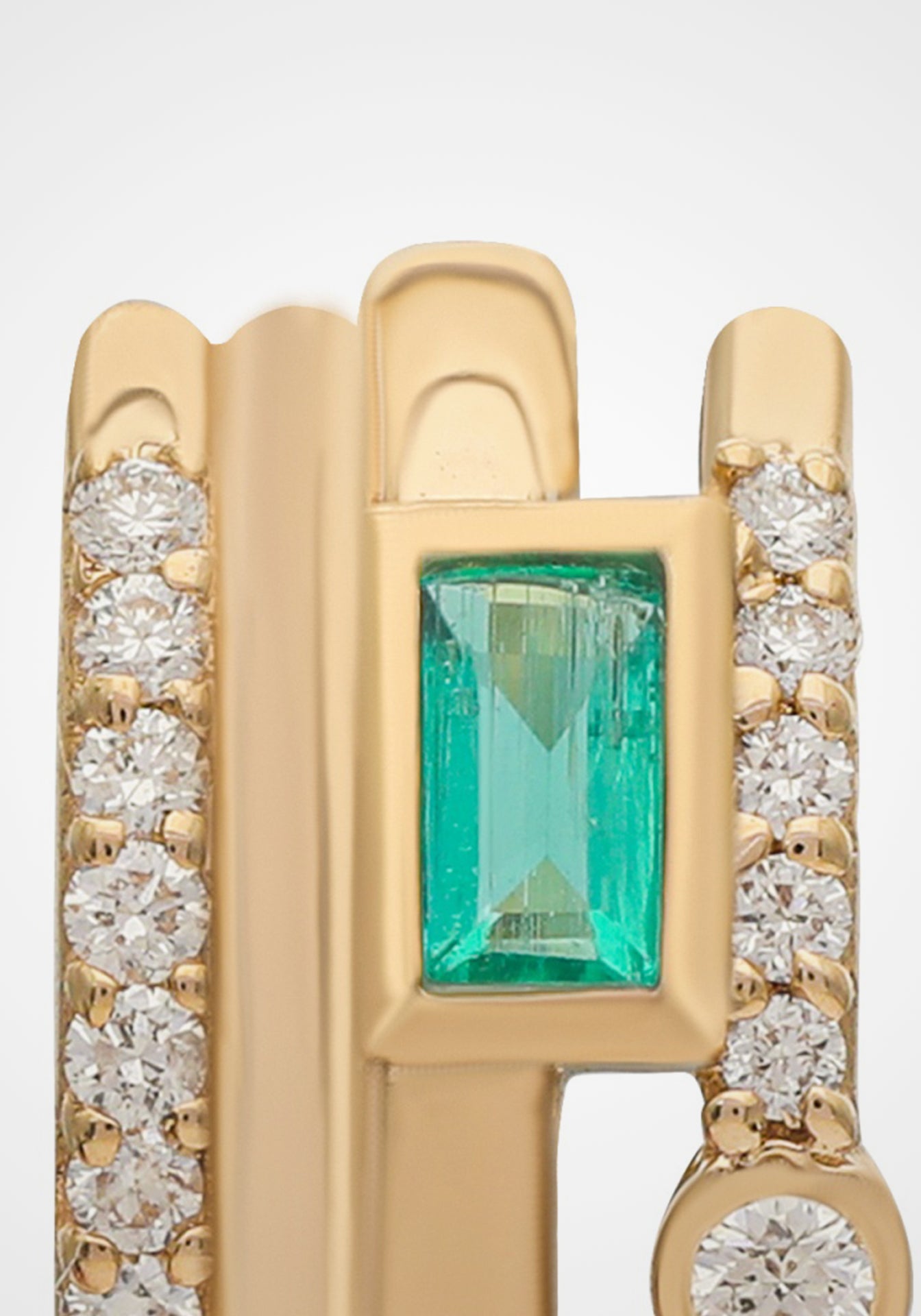 Ethereal Bliss, 14K Yellow Gold, Emerald + Diamond Huggies