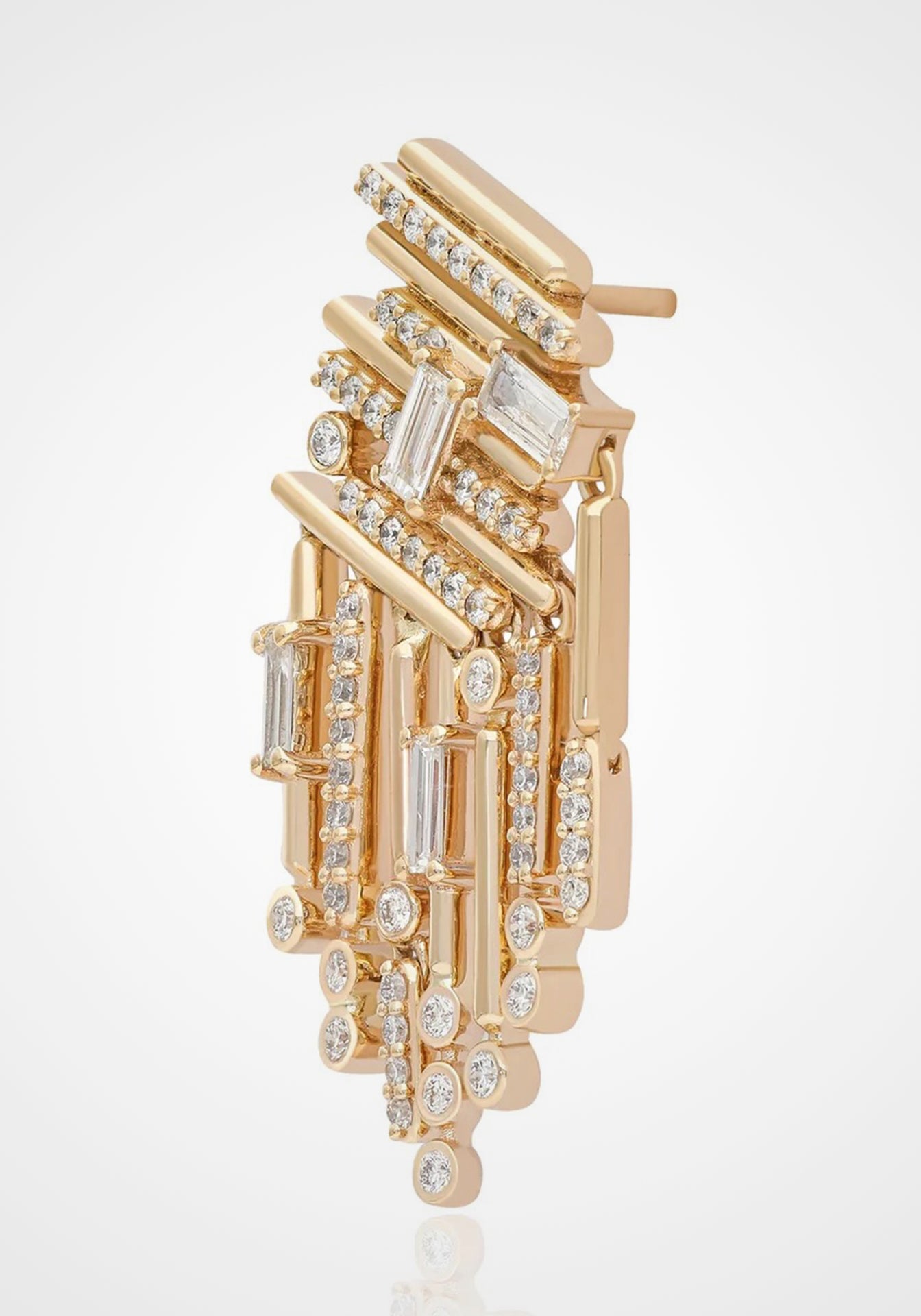 Ethereal Waterfall Chandelier, 14K Yellow Gold + Diamond Earrings