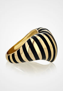 Chubby Striped Heart, 14K Yellow Gold + Black Enamel Ring