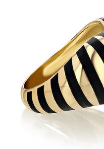 Chubby Striped Heart, 14K Yellow Gold + Black Enamel Ring