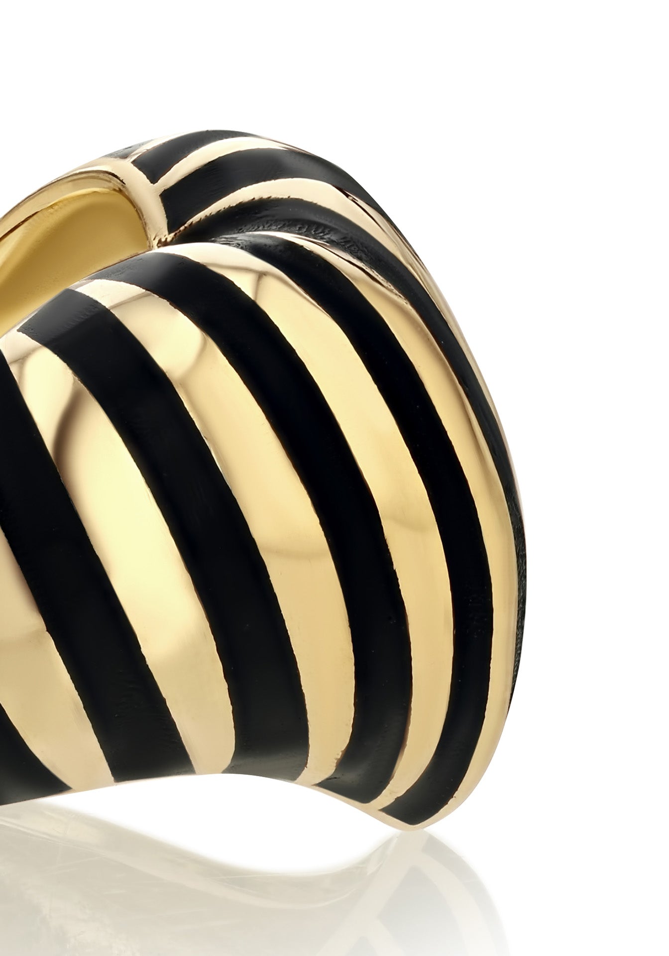 Chubby Striped Heart, 14K Yellow Gold + Black Enamel Ring