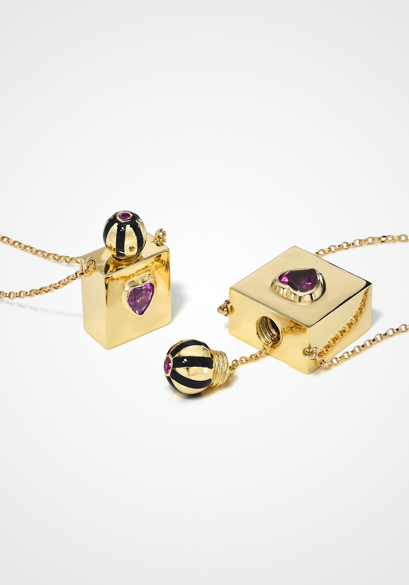 Heart Vessel Box, 14K Yellow Gold, Rhodolite Garnet + Magenta Sapphire Necklace, Small