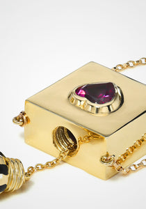 Heart Vessel Box, 14K Yellow Gold, Rhodolite Garnet + Magenta Sapphire Necklace, Small