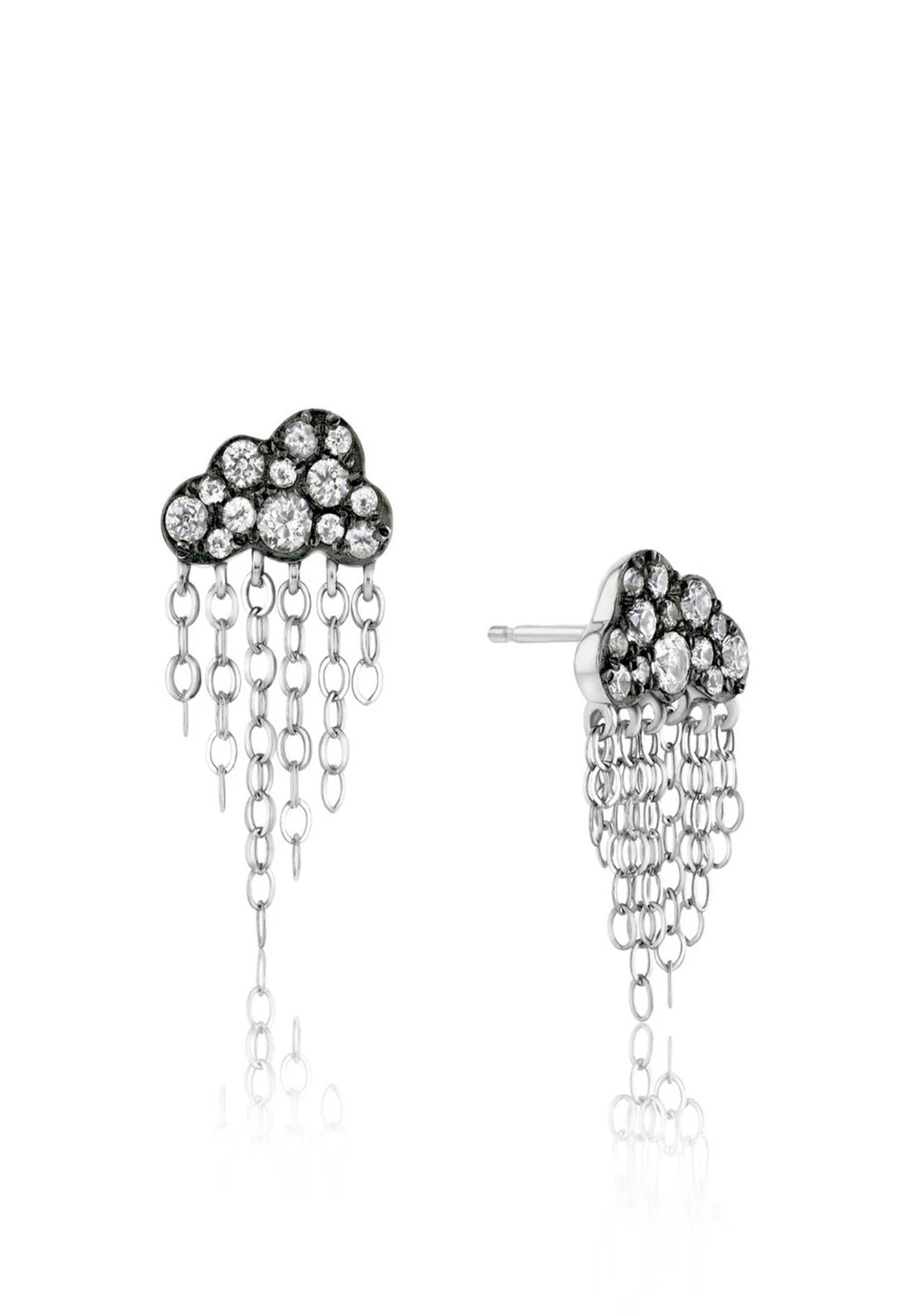 Petite Rain Cloud, 14K White Gold, Black Rhodium + White Sapphire Earrings