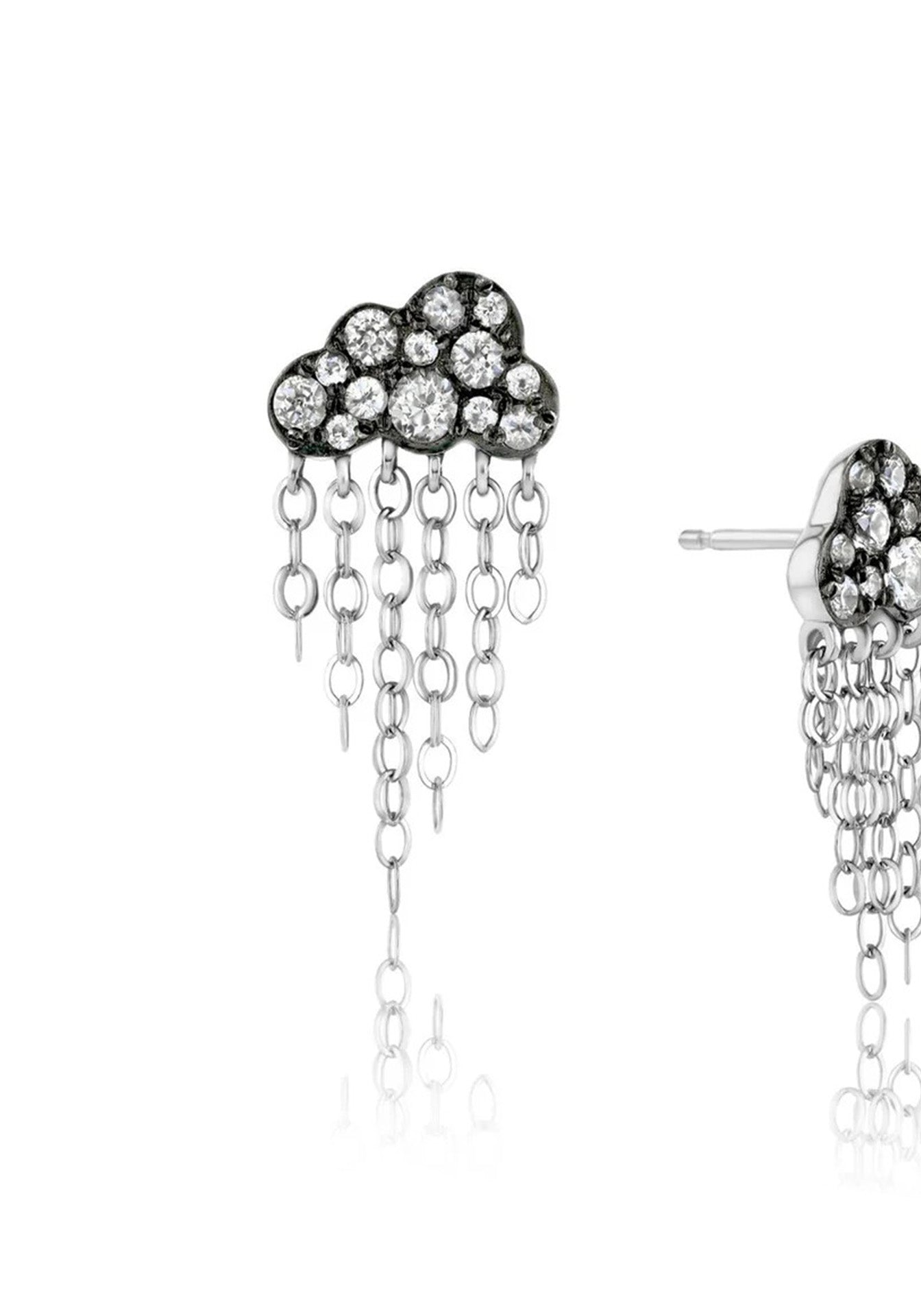 Petite Rain Cloud, 14K White Gold, Black Rhodium + White Sapphire Earrings