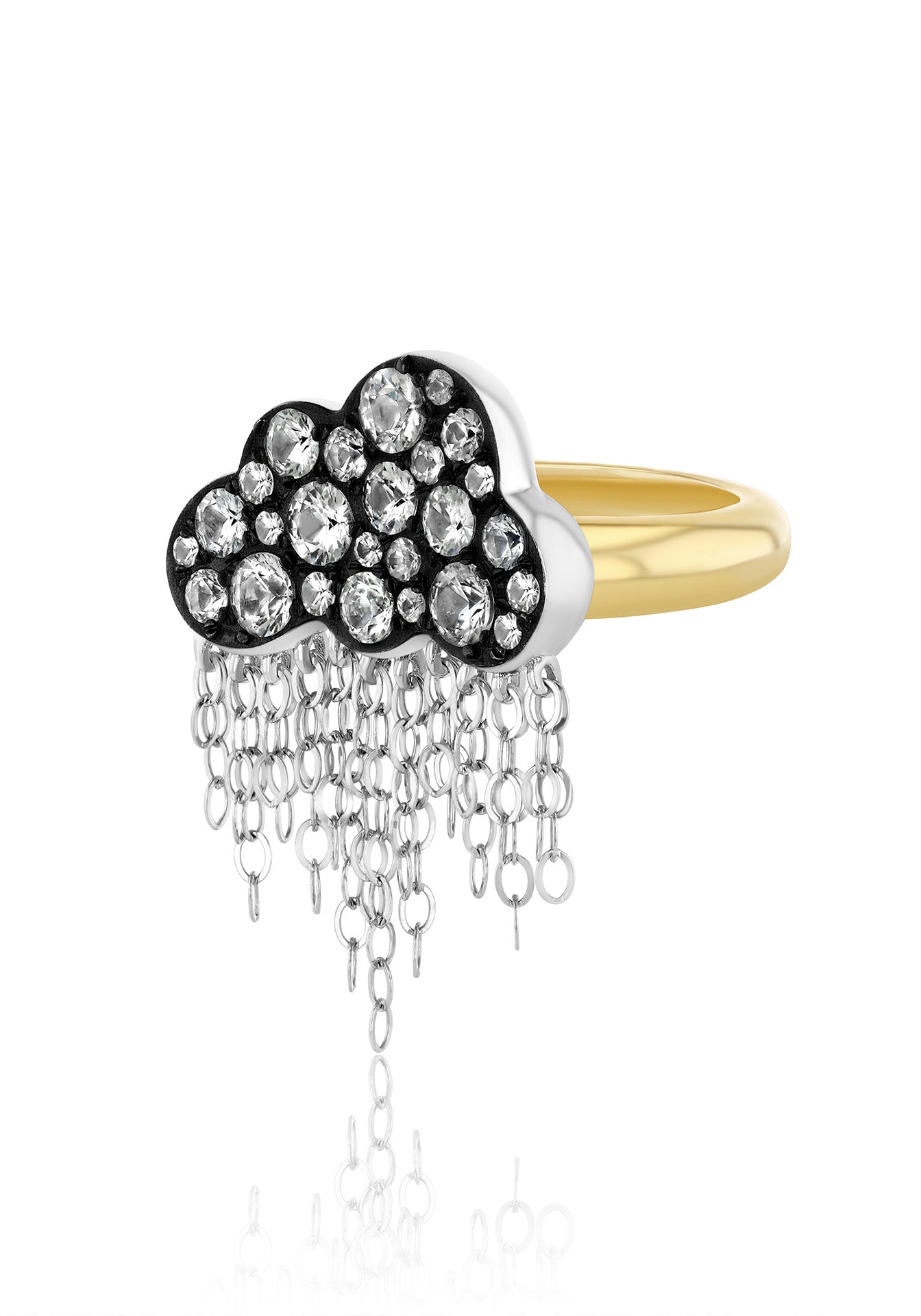 Rain Cloud, 14K Yellow and White Gold, Black Rhodium + White Sapphire Ring