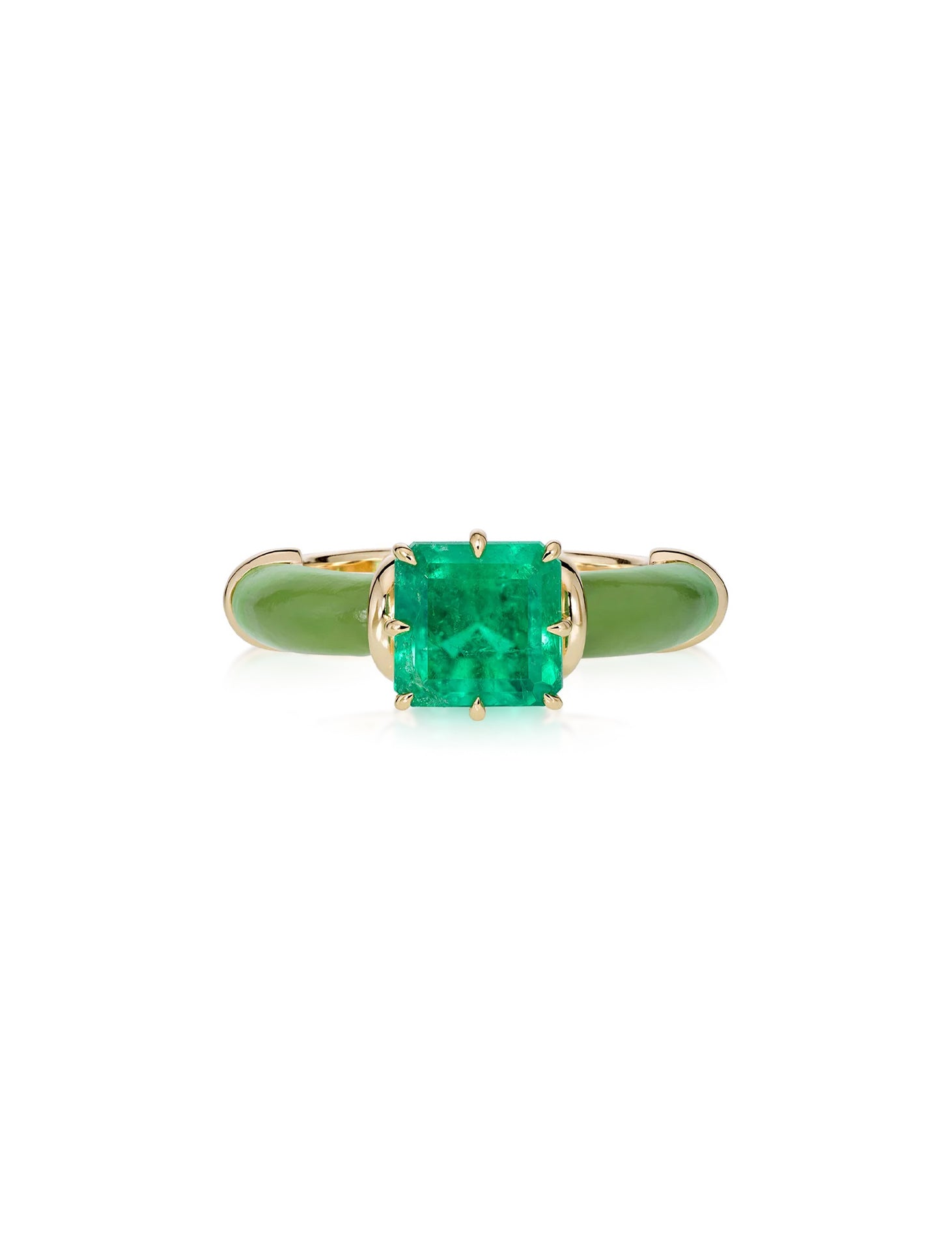 Marina, 18K Yellow Gold, Emerald + Jade Ring