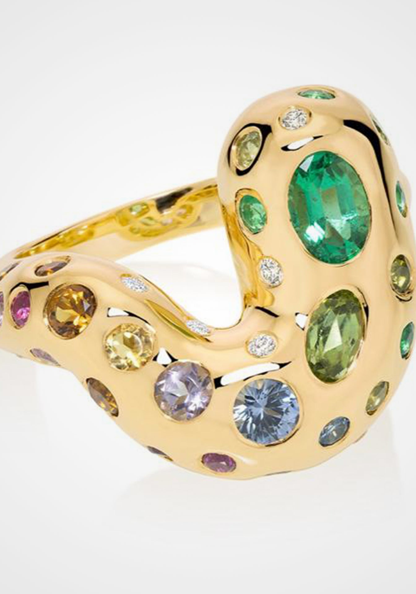Tarsila Sol Poente, 18K Yellow Gold + Multi-Gemstone + Diamond Ring