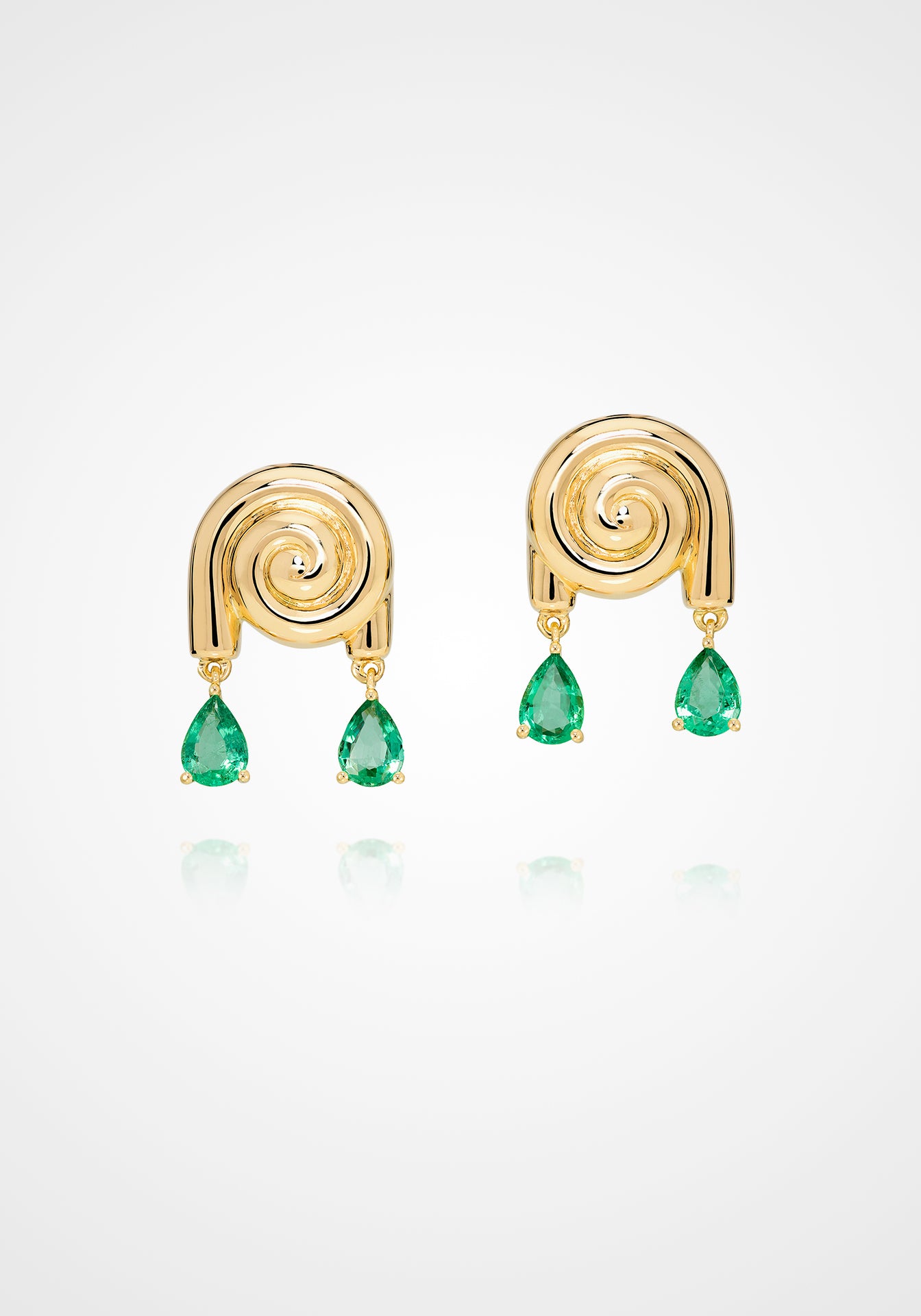 Spiralis, 18K Yellow Gold + Emerald Earrings