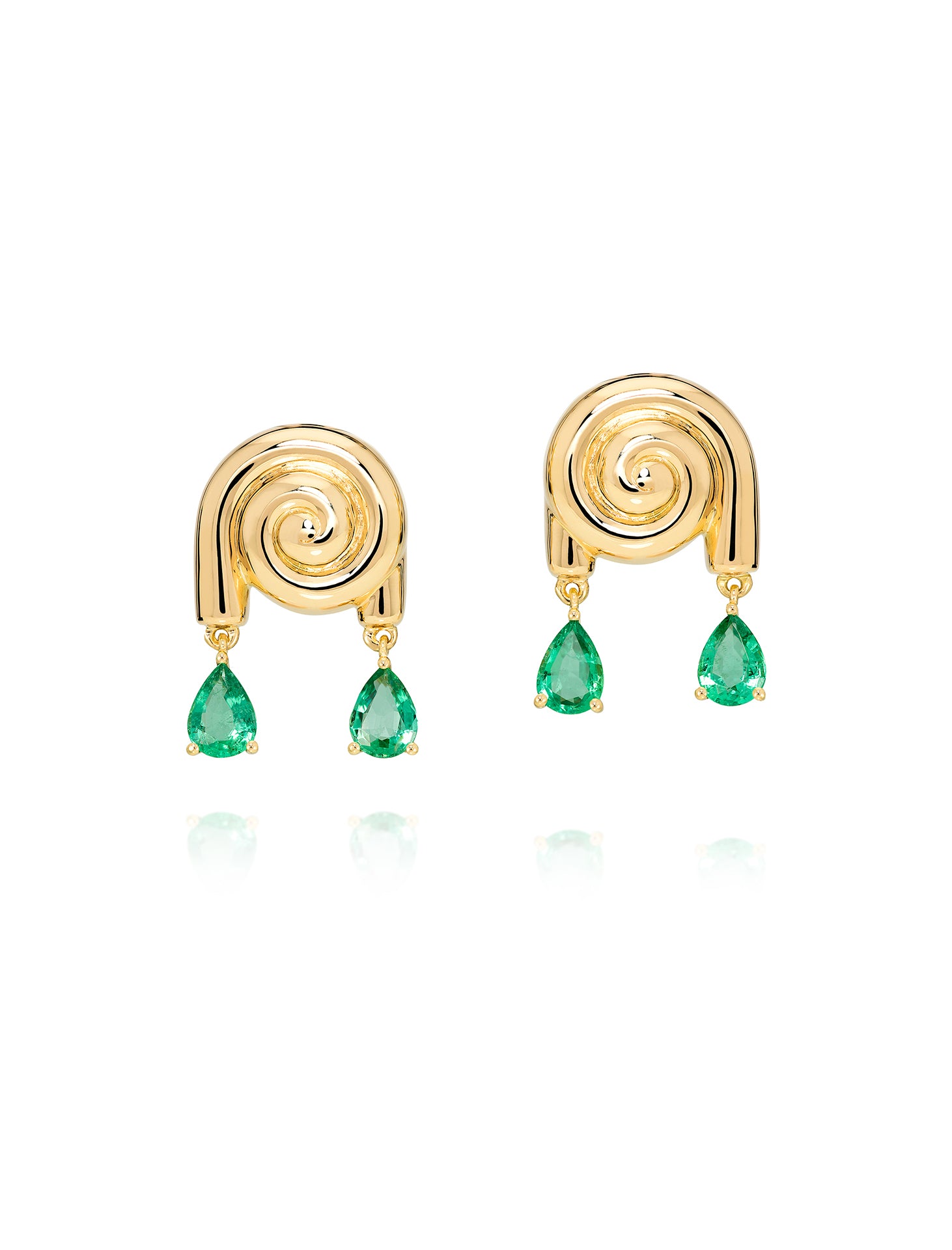 Spiralis, 18K Yellow Gold + Emerald Earrings