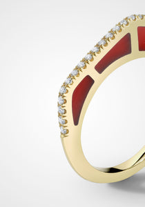 Cobra, 18K Yellow Gold, Red Enamel + Diamond Ring