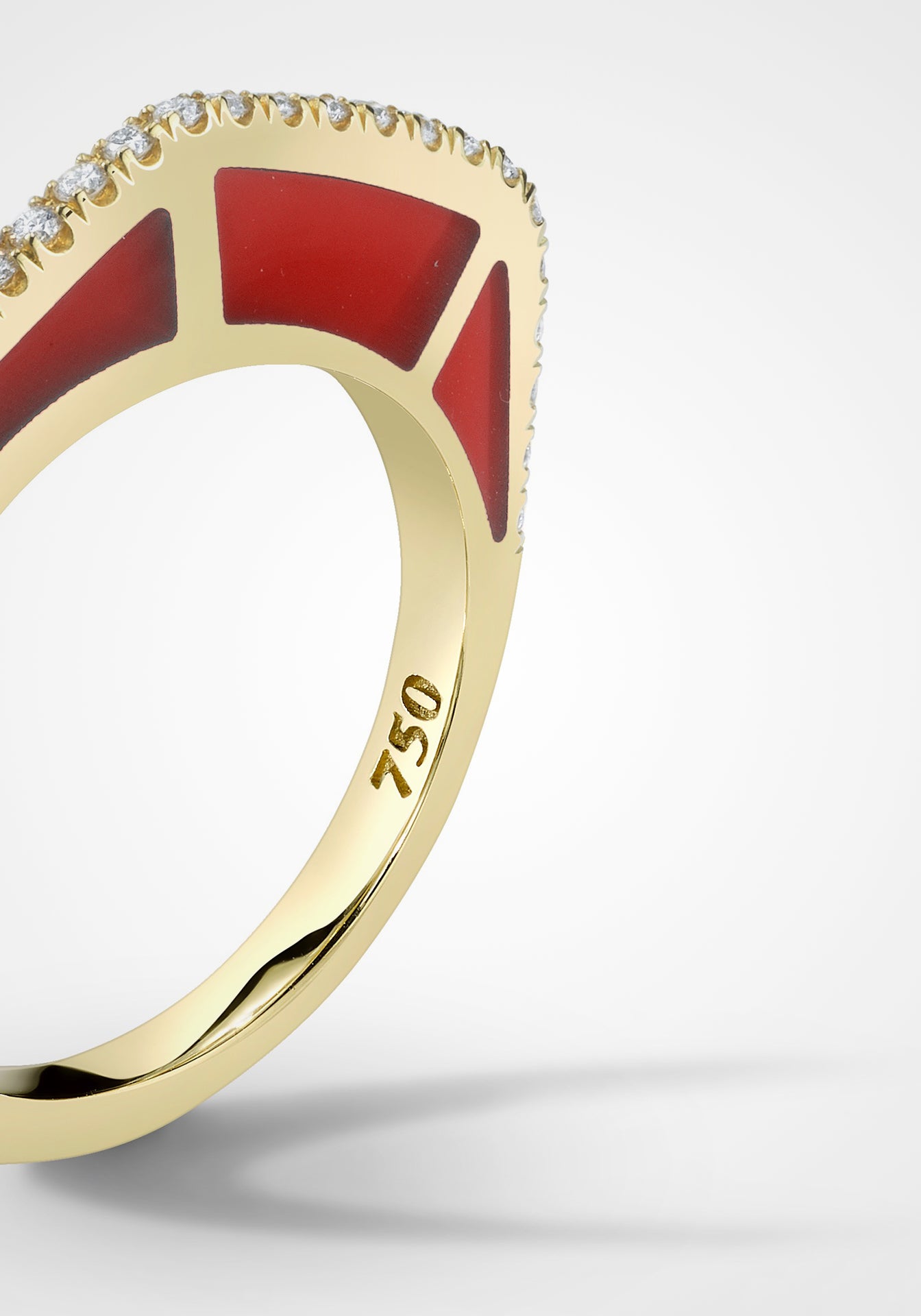 Cobra, 18K Yellow Gold, Red Enamel + Diamond Ring