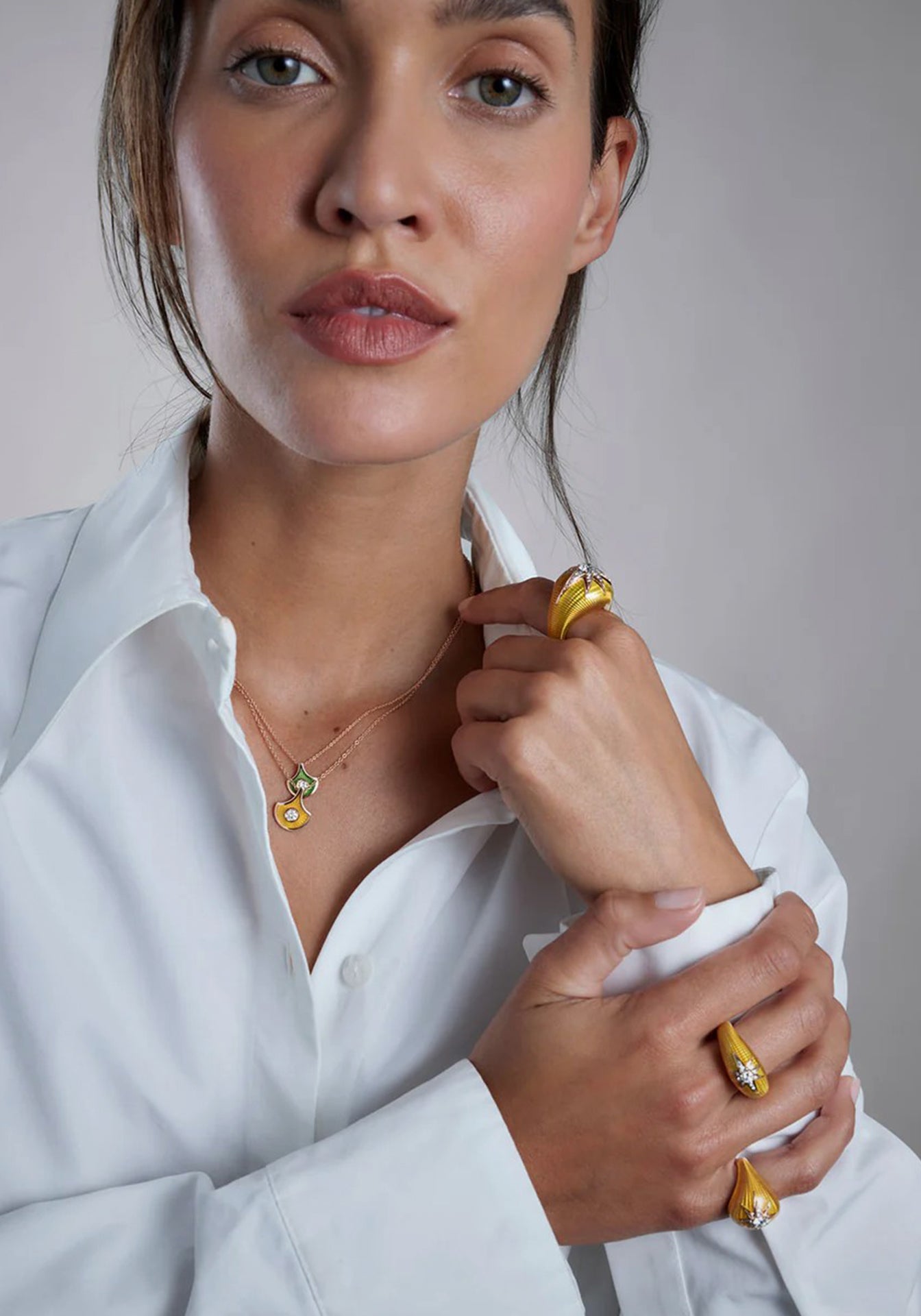 Aïda, 18K Yellow Gold, Yellow Enamel + Diamond Pinky Ring