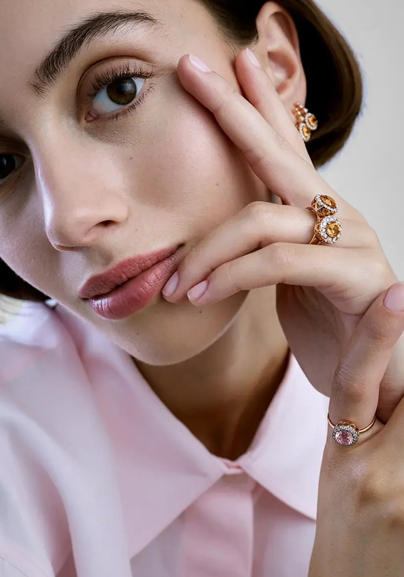 Beirut, 18K Yellow Gold, Morganite + Diamond Ring