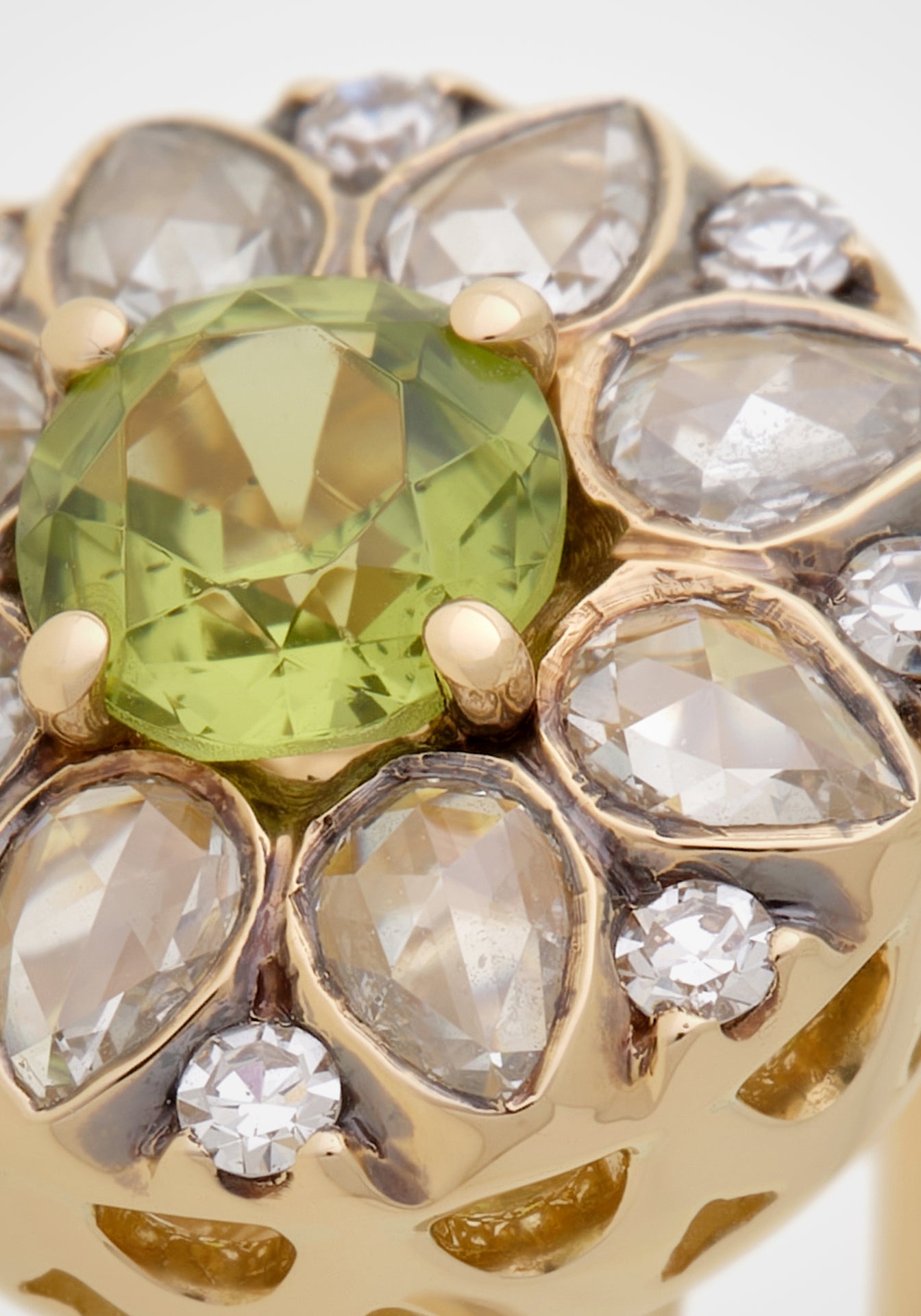 Beirut, 18K Yellow Gold, Peridot + Diamond Ring