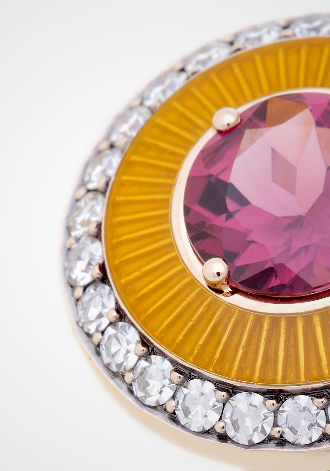 Mina 18K Yellow Gold, Yellow Enamel, Rhodolite + Diamond Ring