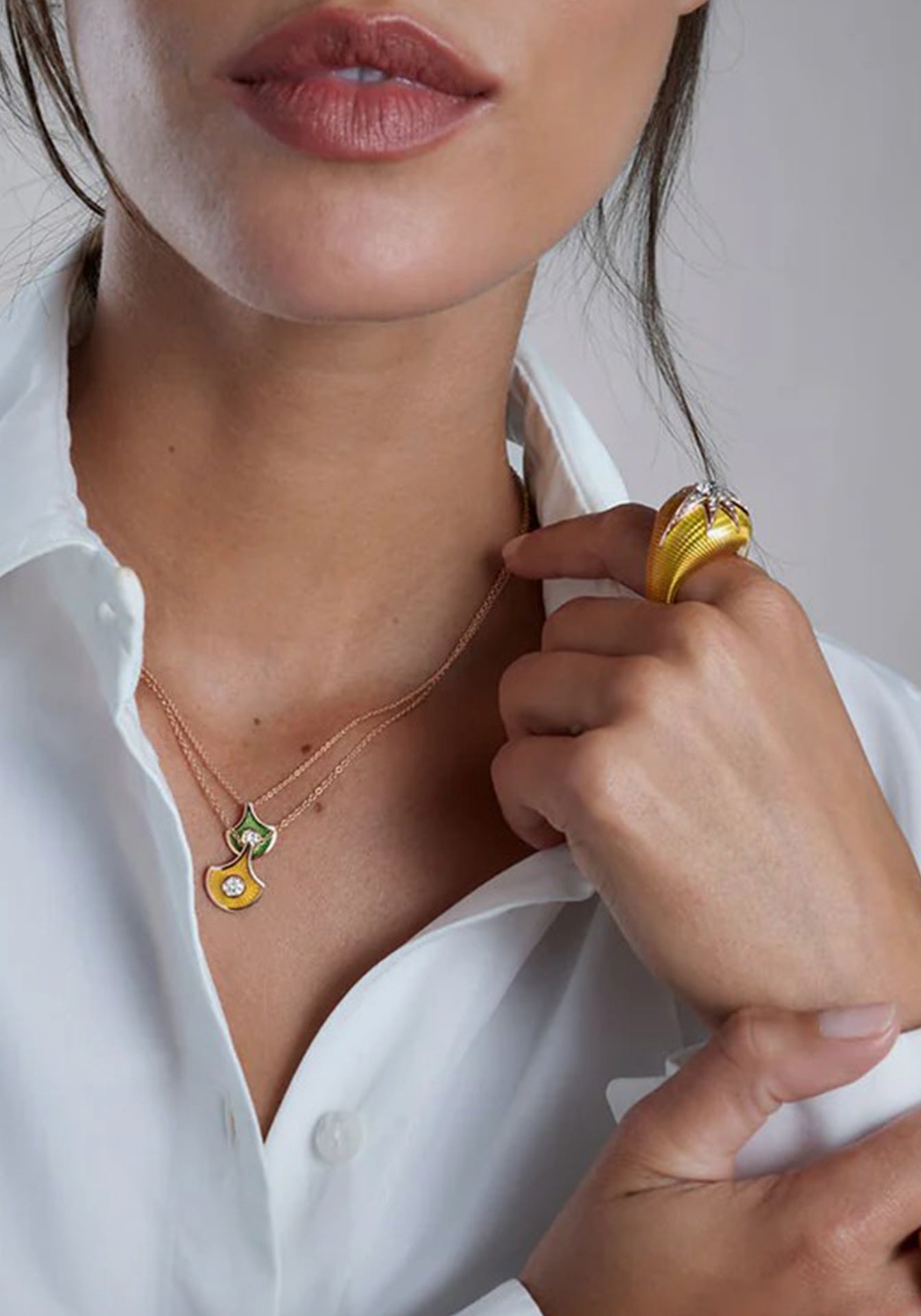 Fish for Love, 18K Yellow Gold, Enamel + Diamond Pendant