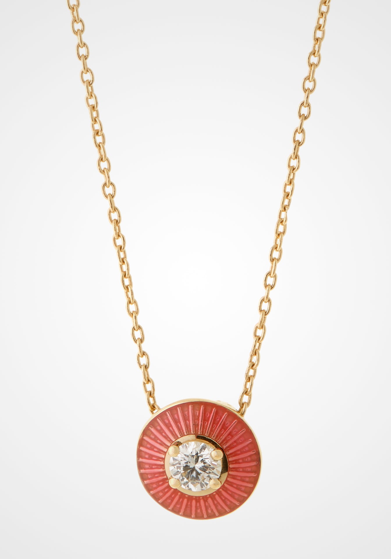 Mina, 18K Yellow Gold, Red Snapper Enamel + Diamond Pendant