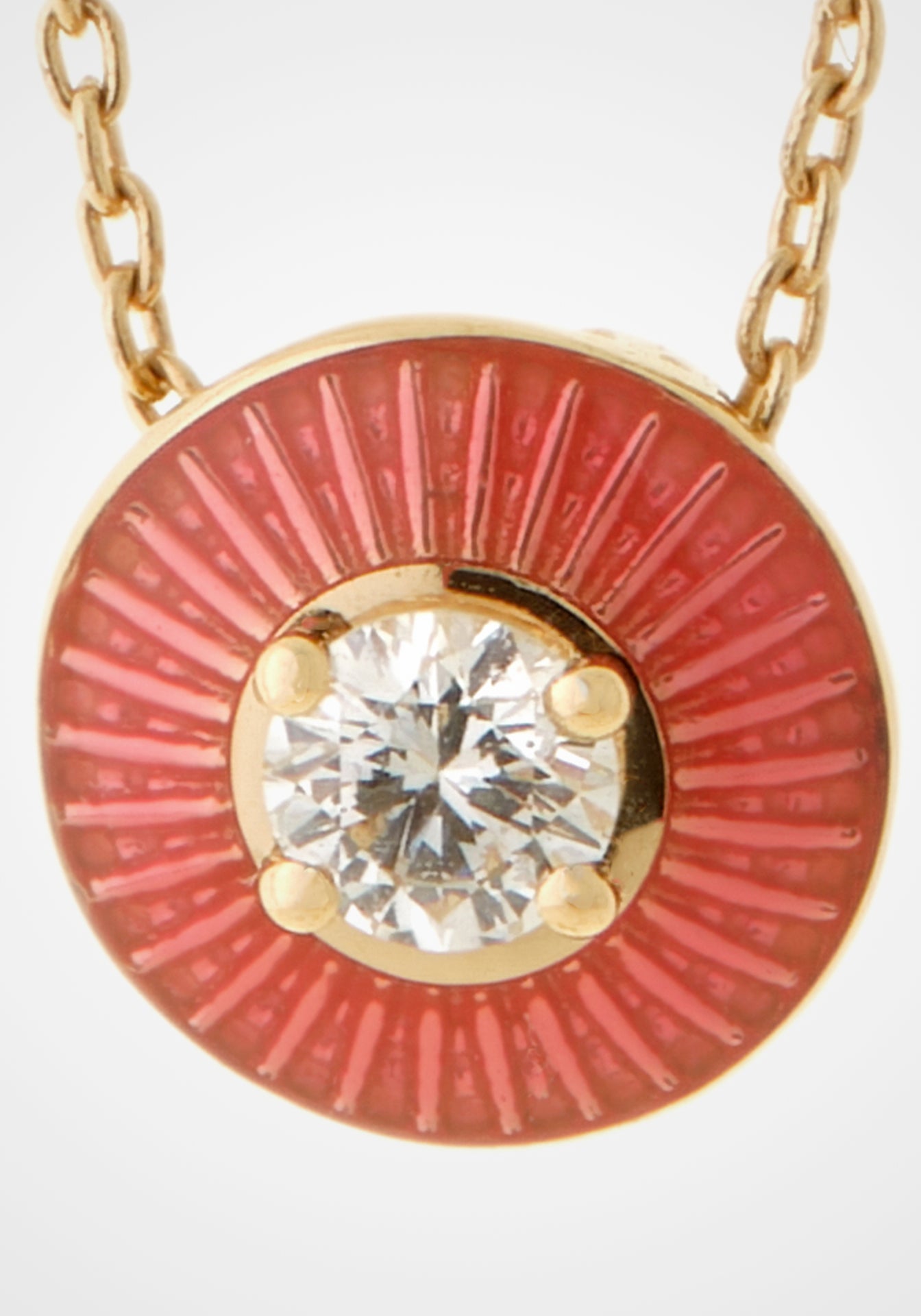 Mina, 18K Yellow Gold, Red Snapper Enamel + Diamond Pendant
