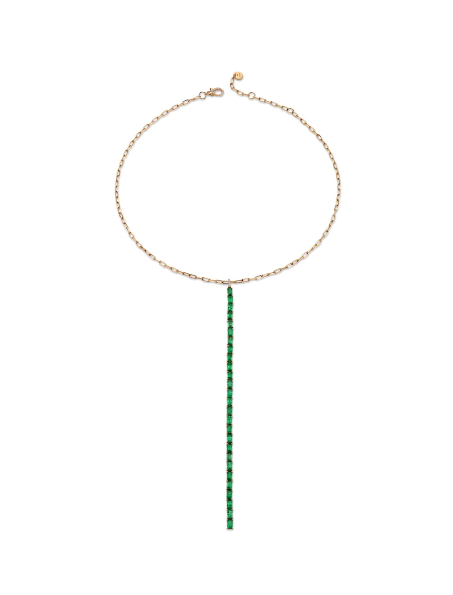 Stick Y, 18K Rose Gold + Emerald Necklace