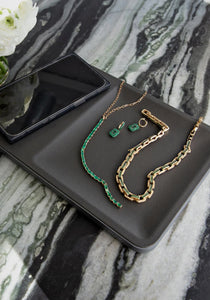 Stick Y, 18K Rose Gold + Emerald Necklace