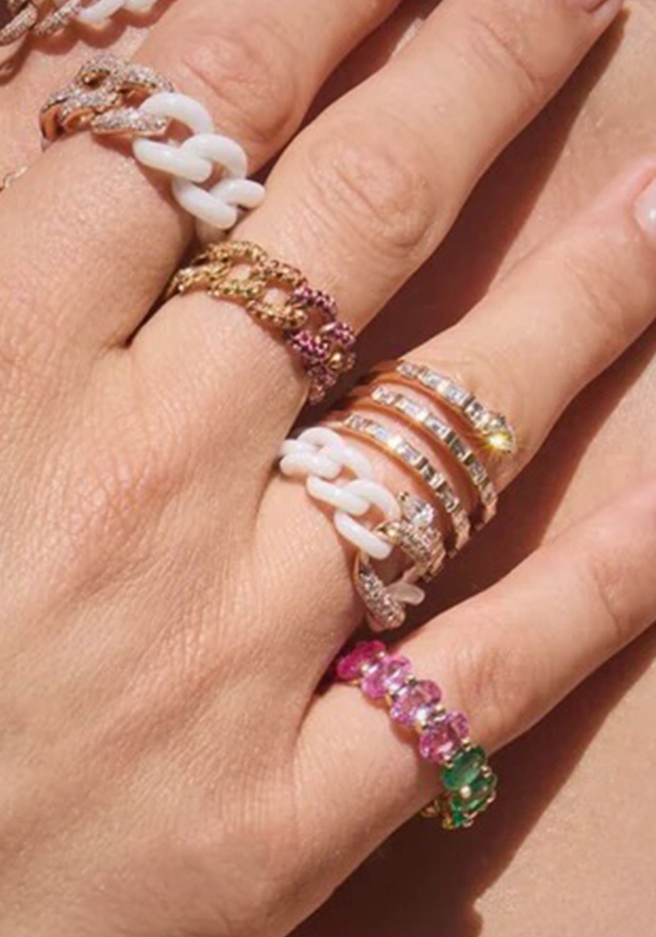 Rainbow Pavé Medium, 18K Multi Gold Link Ring