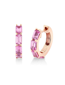 Bezel, 18K Rose Gold + Pink Sapphire Huggies