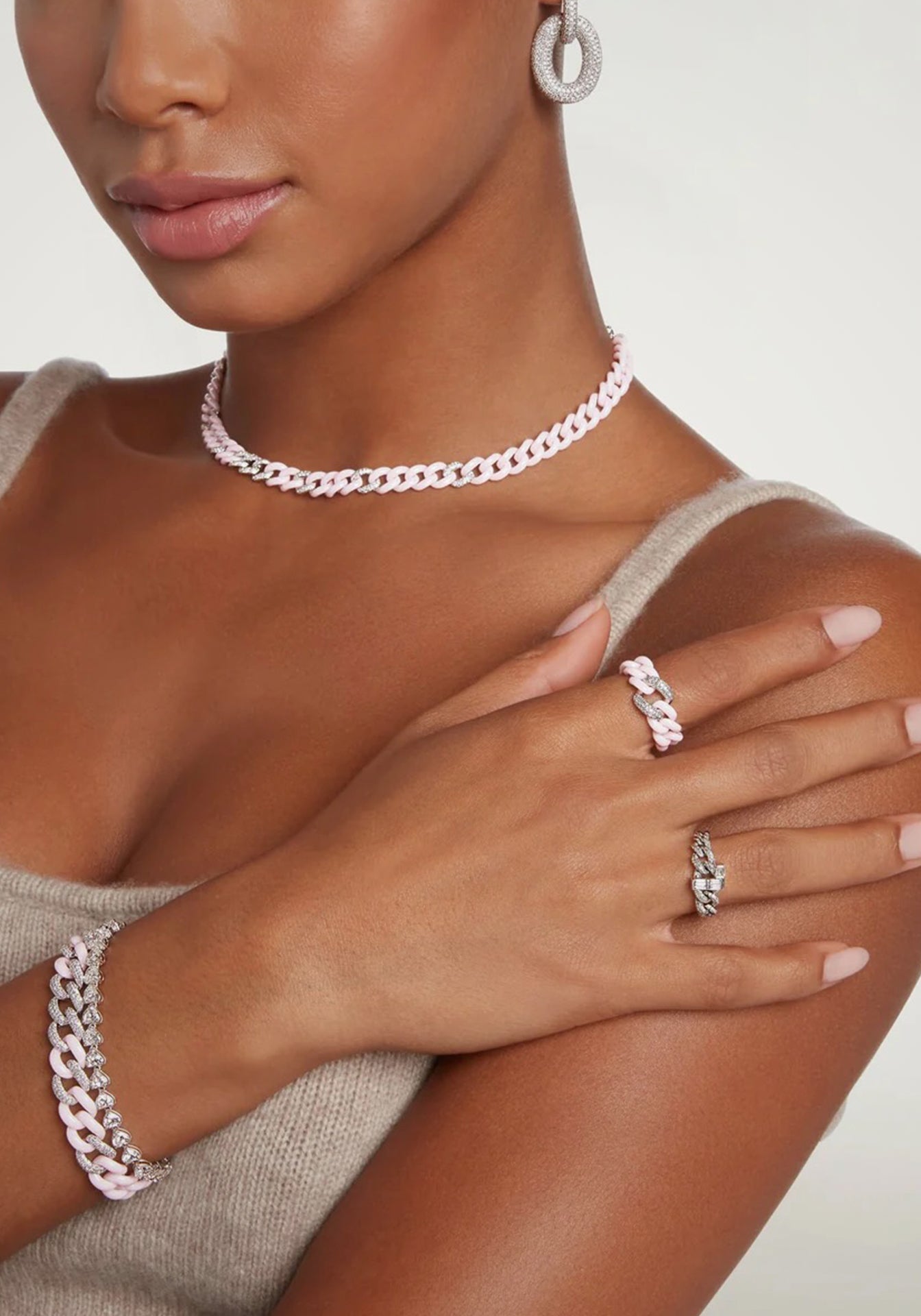 Single Pavé Lavender Ceramic Essential, 18K Rose Gold Link Ring