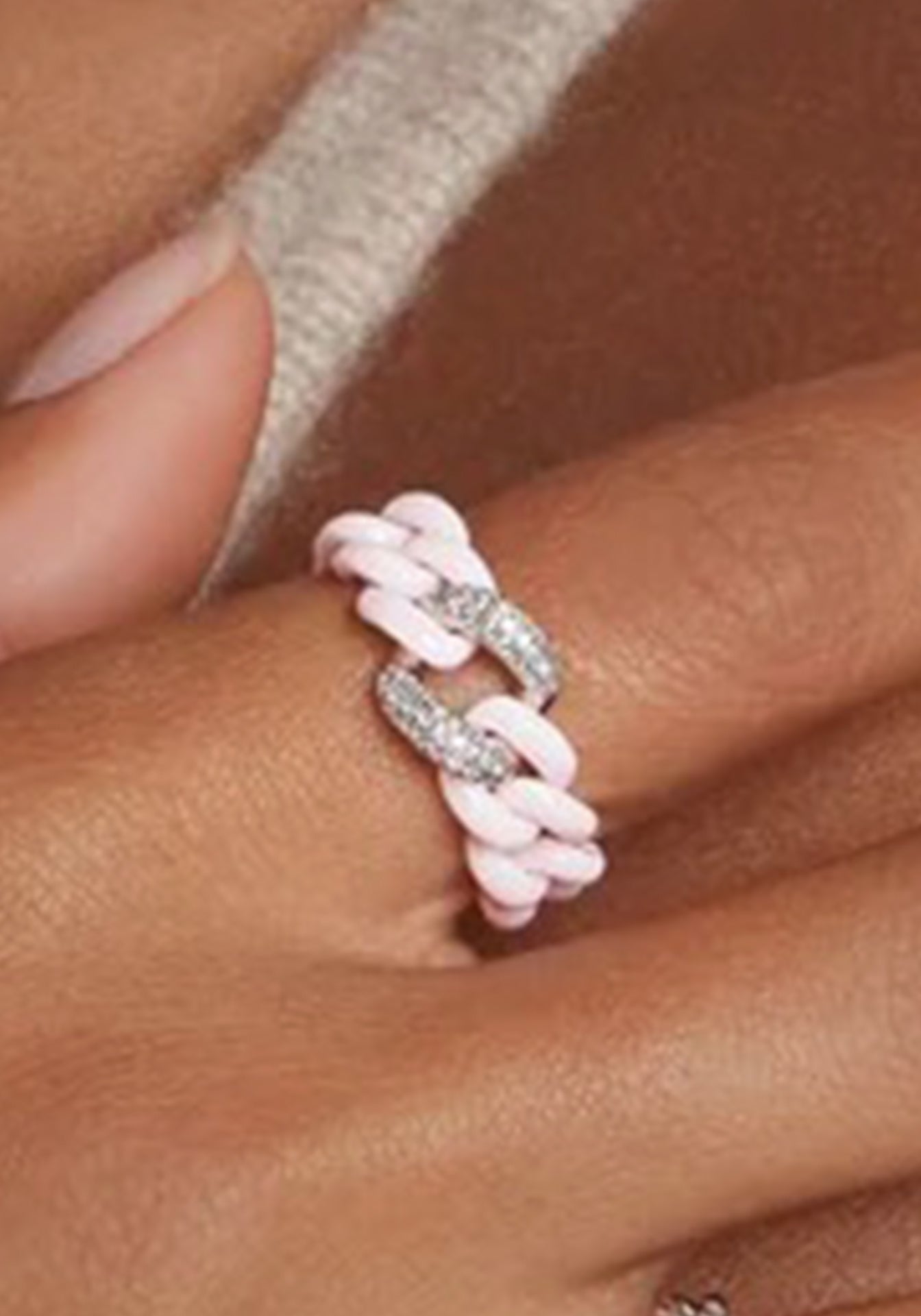 Single Pavé Lavender Ceramic Essential, 18K Rose Gold Link Ring