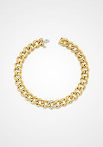 Single Pavé Matte Medium Link, 18K Yellow Gold Bracelet