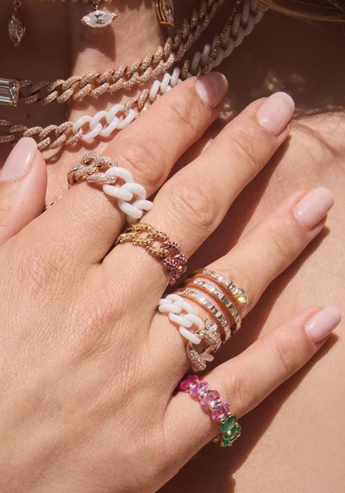 Triple Pavé, 18K Yellow Gold + White Ceramic Link Ring