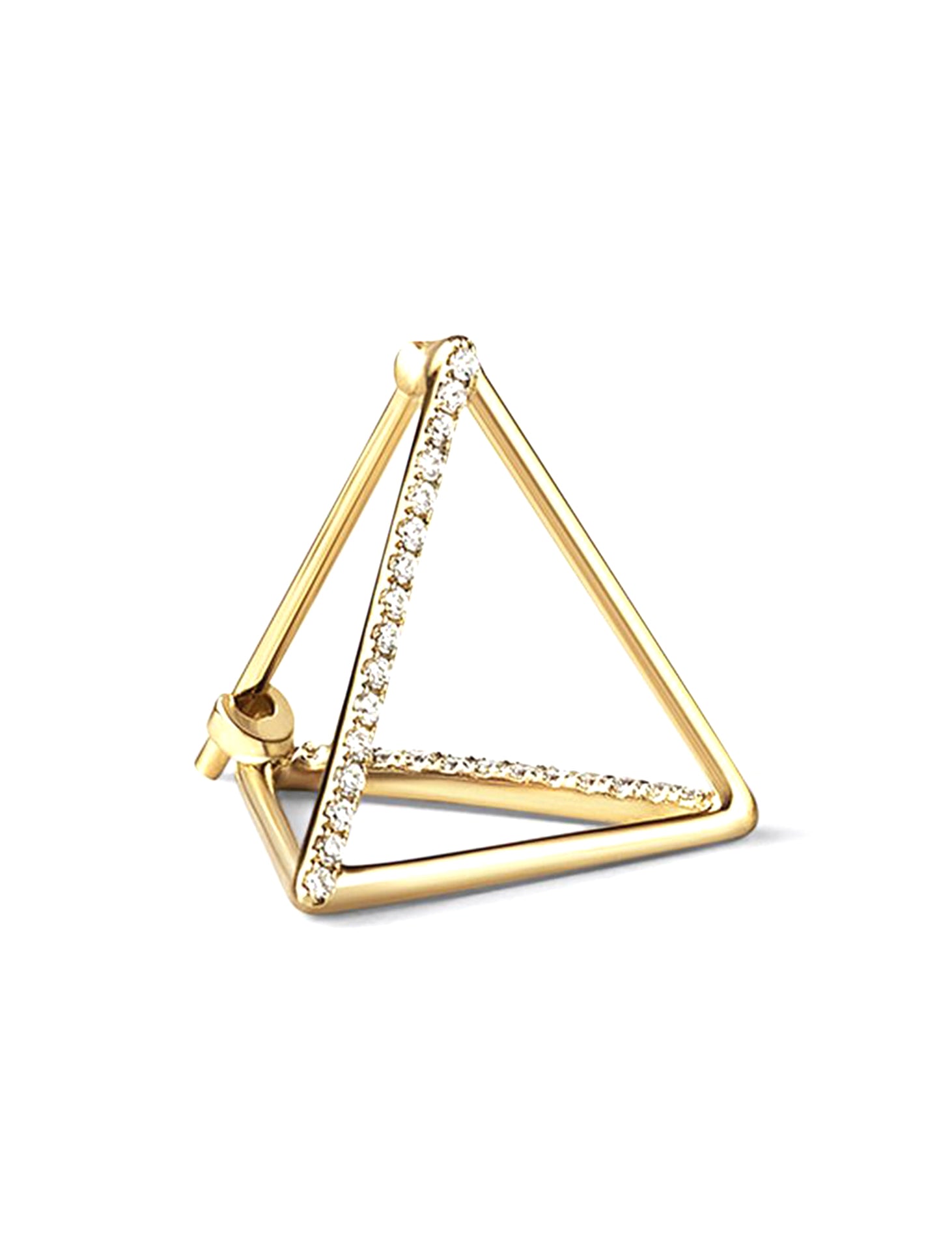 3D Triangle, 18K Yellow Gold + Diamond Pavé Earring, Large