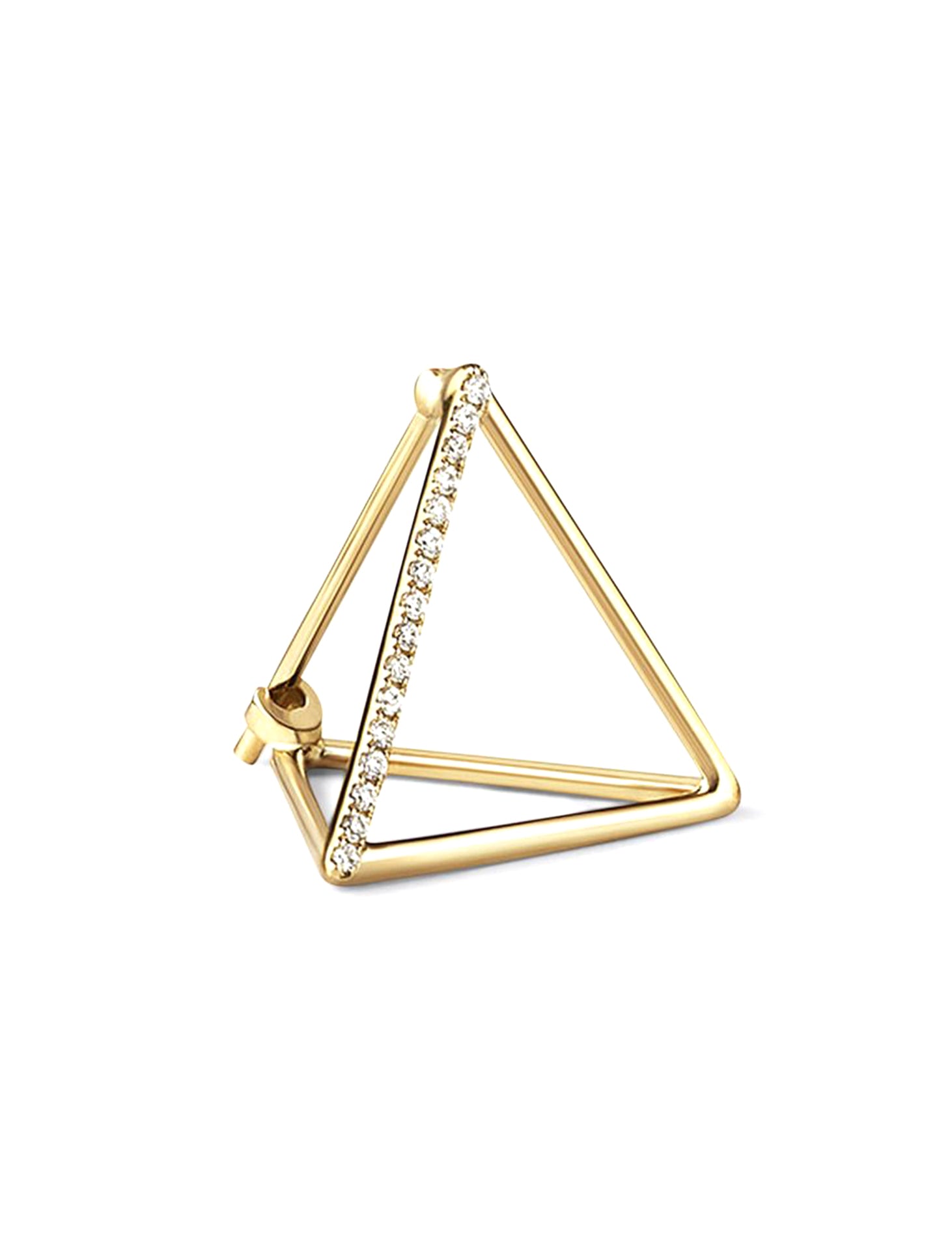 3D Triangle, 18K Yellow Gold + Pavé Diamond Earring, Medium