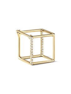 3D Square, 18K Yellow Gold + Diamond Pavé Earring, Small