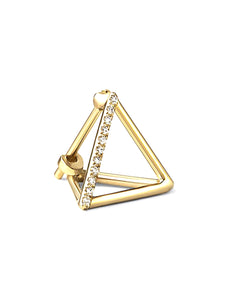 3D Triangle, 18K Yellow Gold + Diamond Pavé Earring, Small