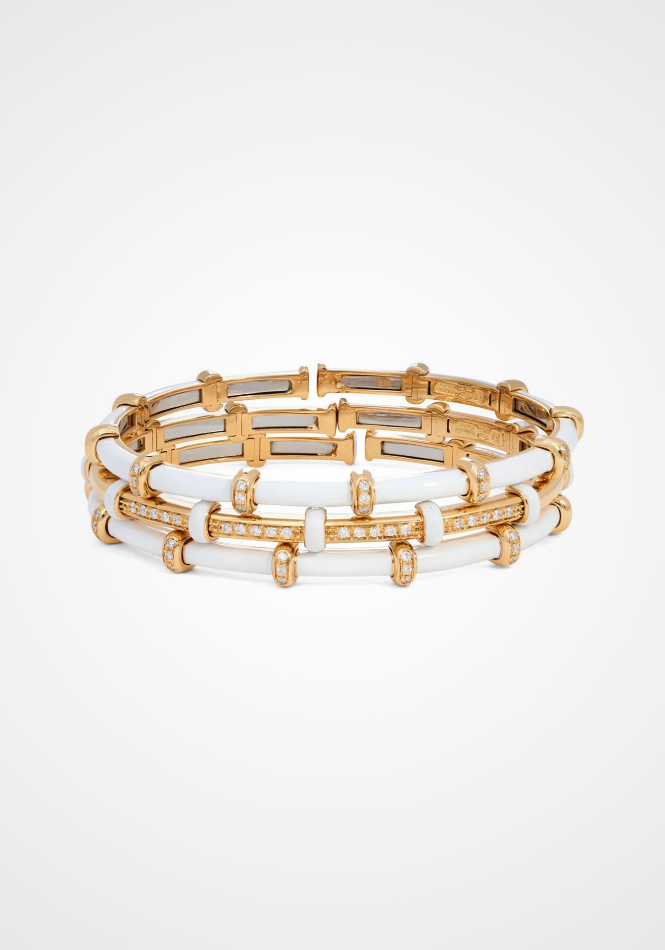Carly, 18K Yellow Gold, White Enamel + Diamond Bracelet