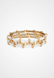 Carly, 18K Yellow Gold, White Enamel + Diamond Bracelet