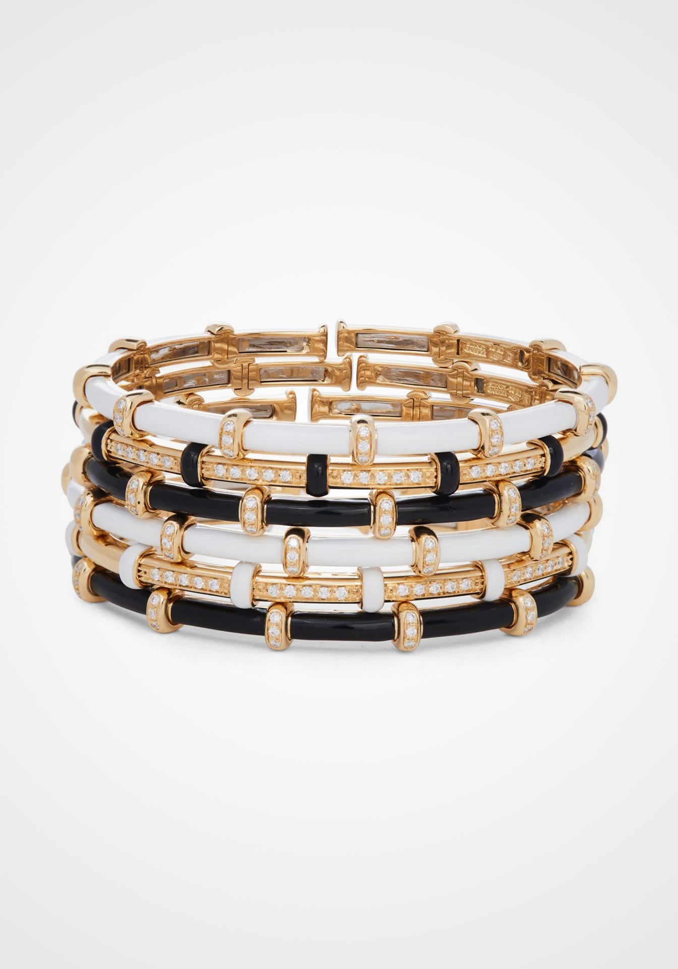 Carly, 18K Yellow Gold, White Enamel + Diamond Bracelet