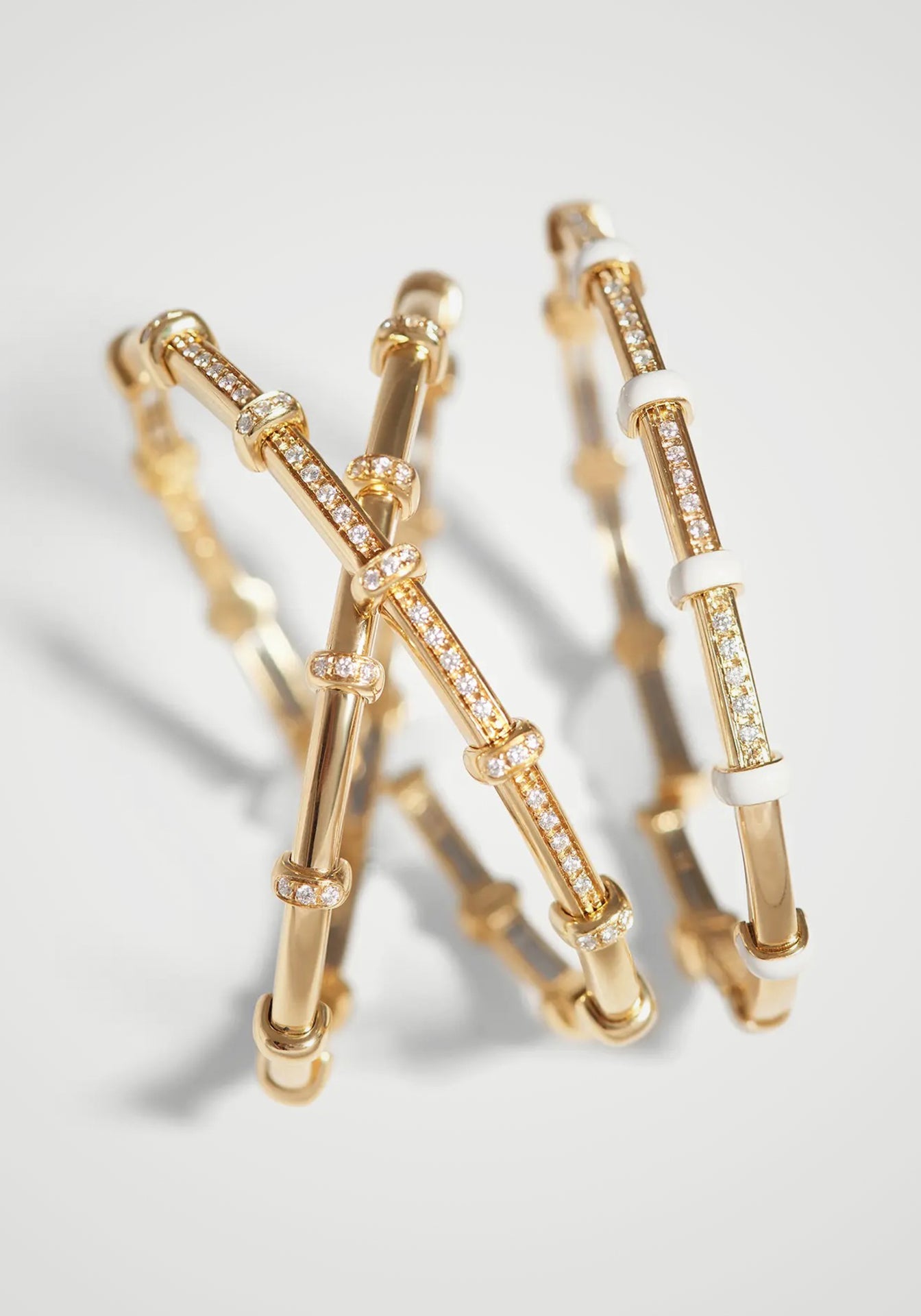 Carly, 18K Yellow Gold, White Enamel + Diamond Bracelet