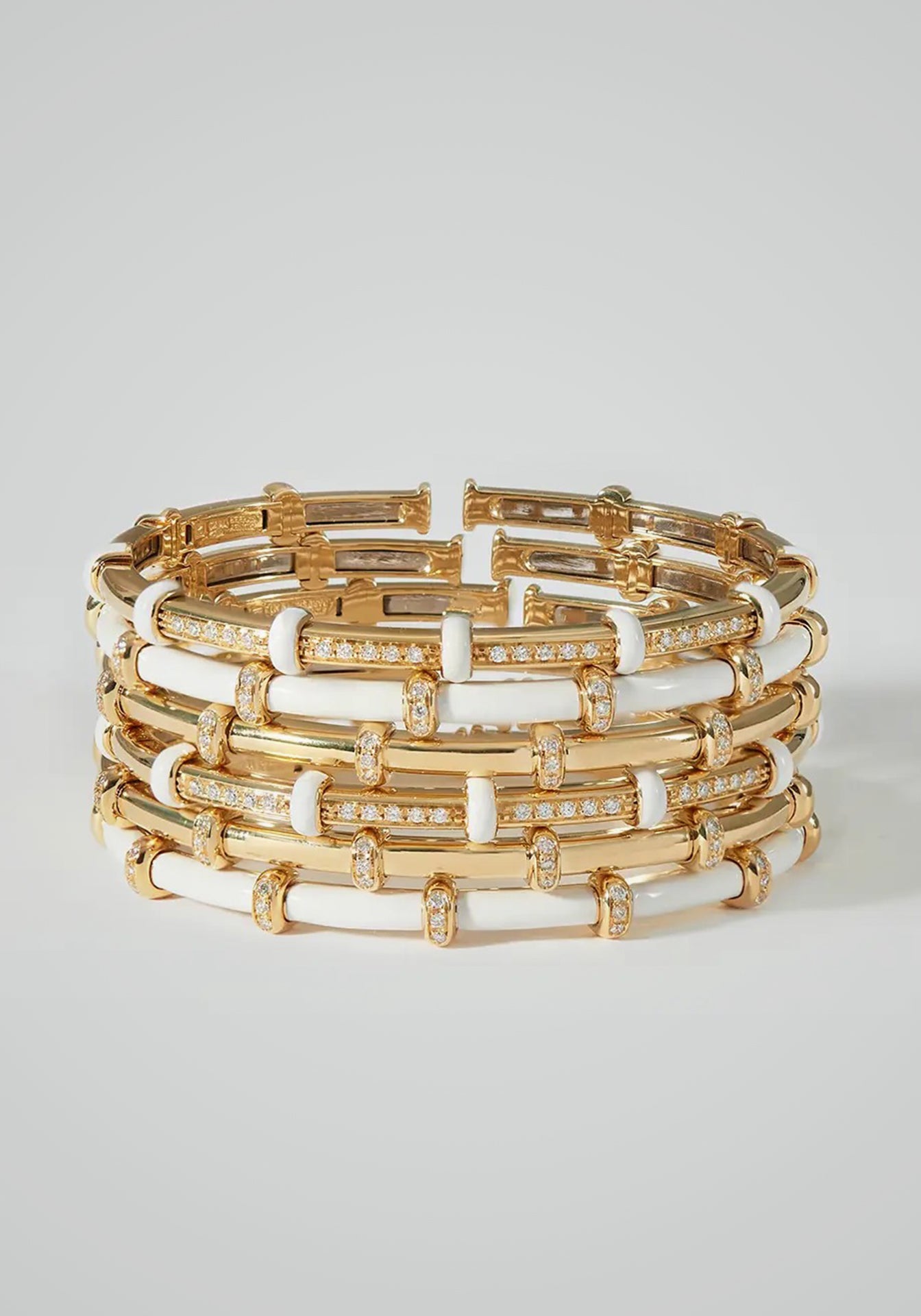 Carly, 18K Yellow Gold, White Enamel + Diamond Bracelet