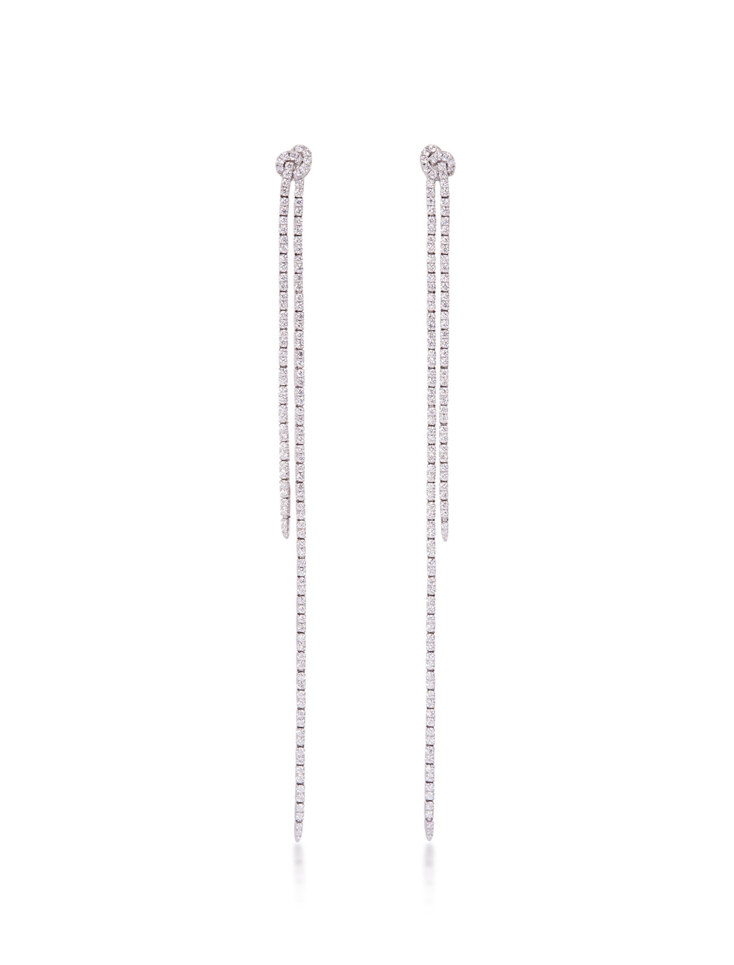 Long Knot, 18K White Gold + Diamond Earrings