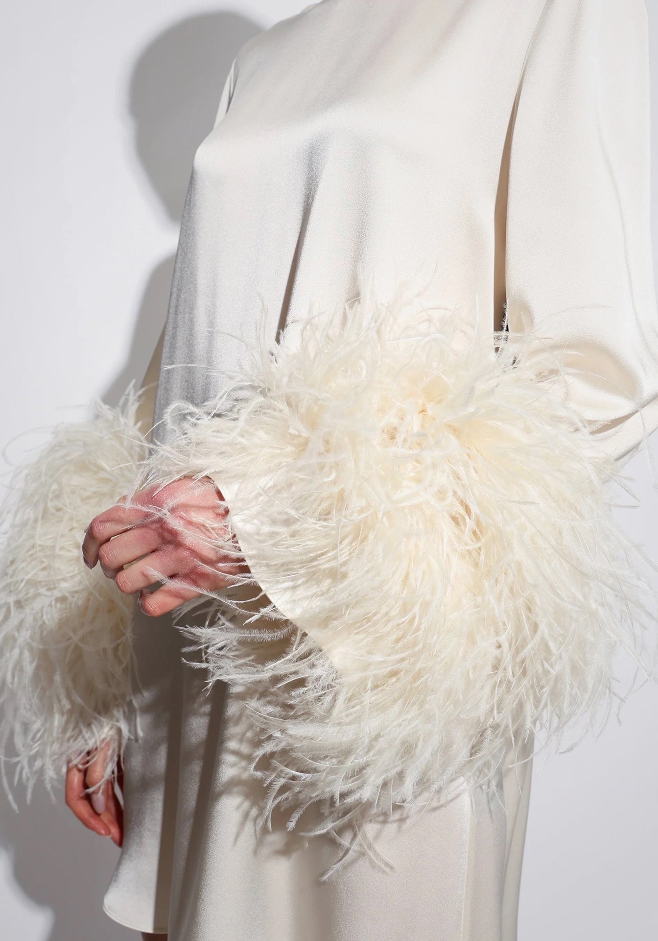 Satin Shift Dress with Feathers