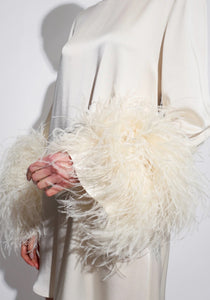 Satin Shift Dress with Feathers
